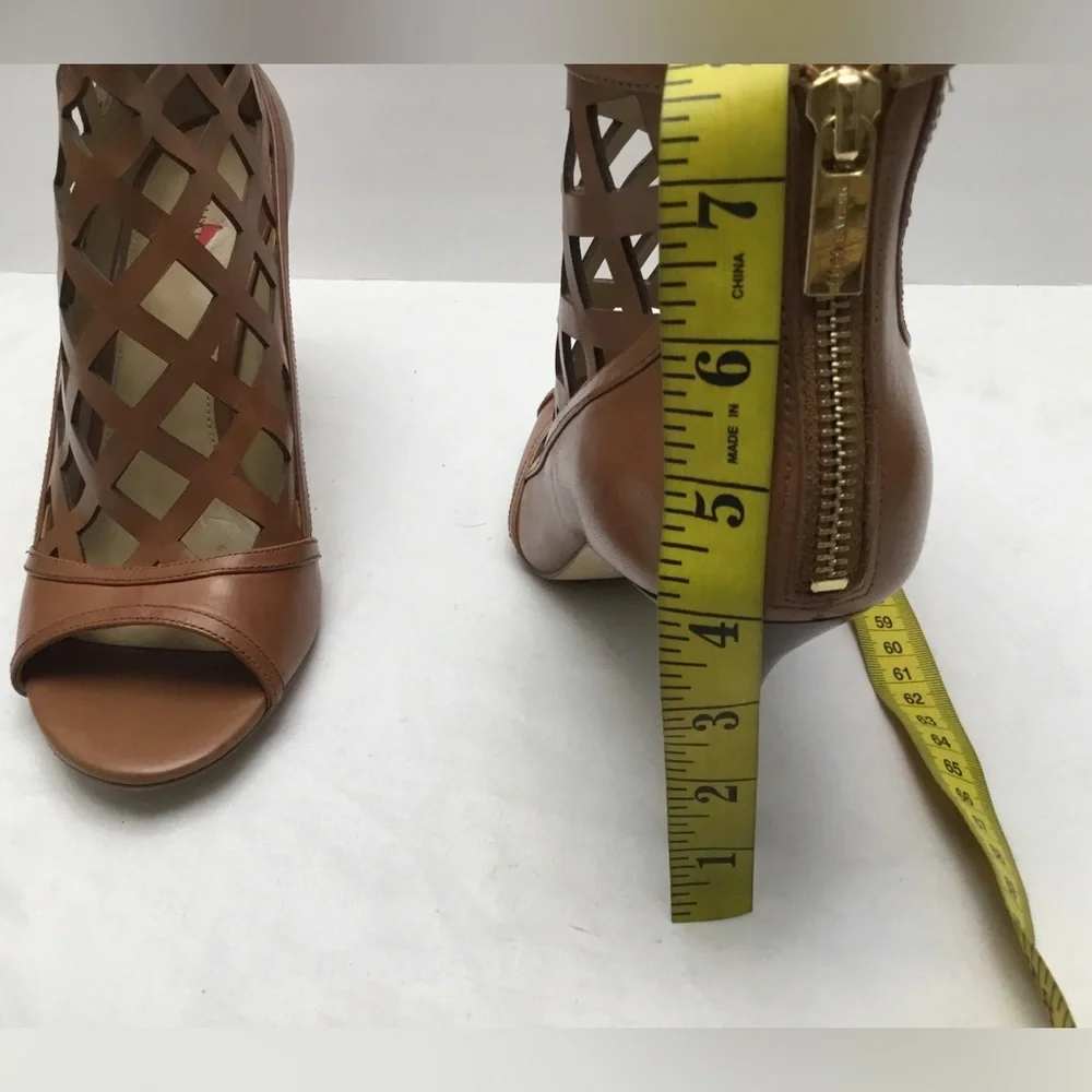 Michael Kors tan High Heel Peep-Toe Booties with Lattice Design - Picture 4 of 13